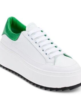 DKNY White Platform Sneaker with Green Heel